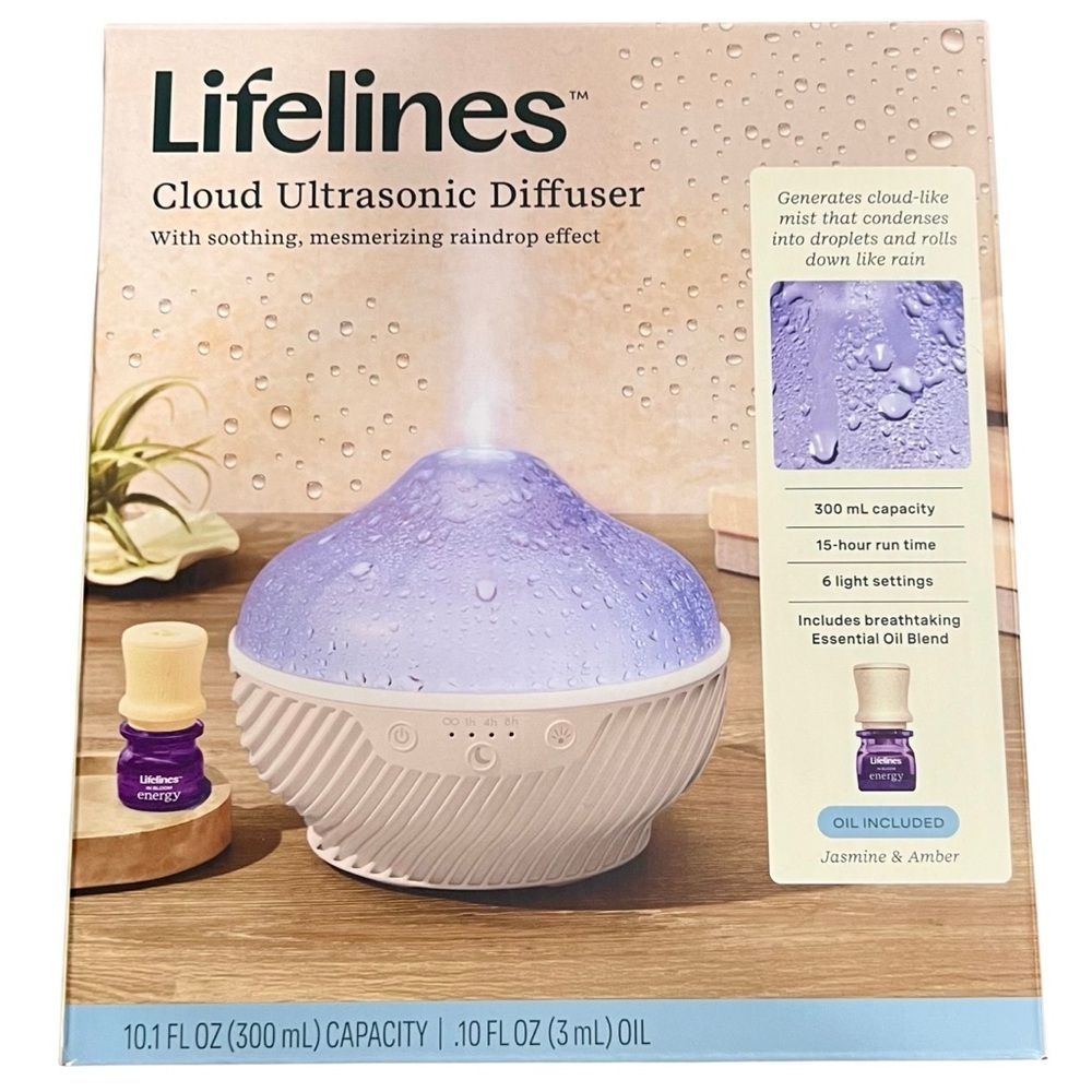 Lifelines Cloud Ultrasonic Diffuser + Essential Oil Set NEW Sealed - Picture 1 of 6